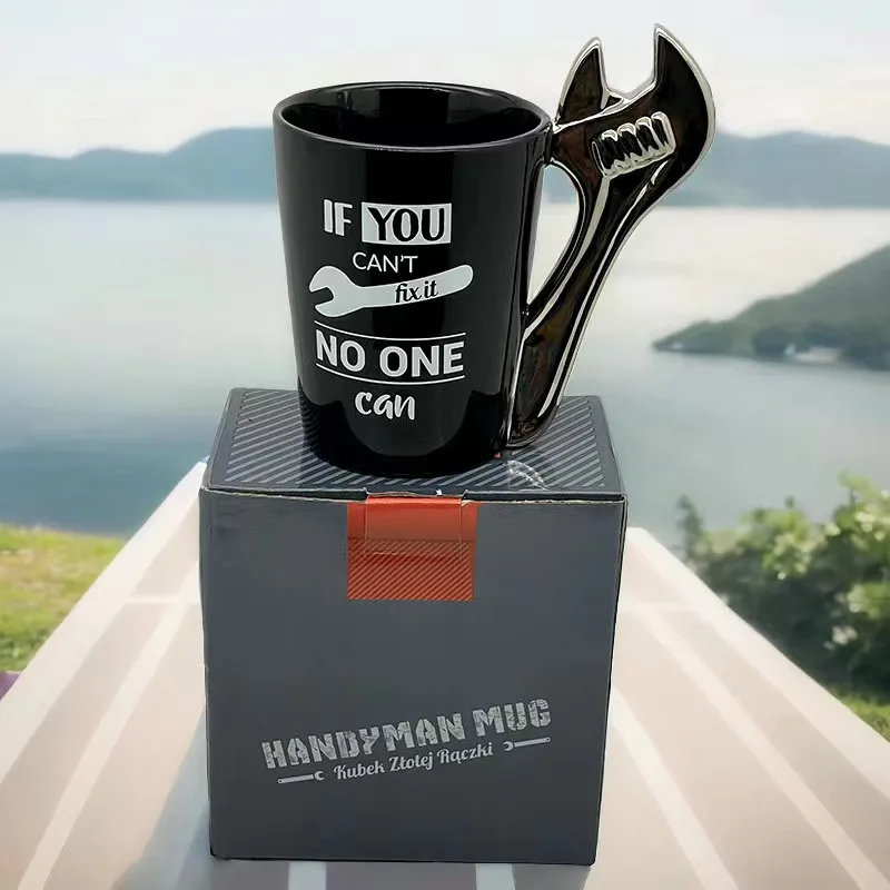 Custom logo new arrival creative wrench handle design ceramic coffee tea mug for gift