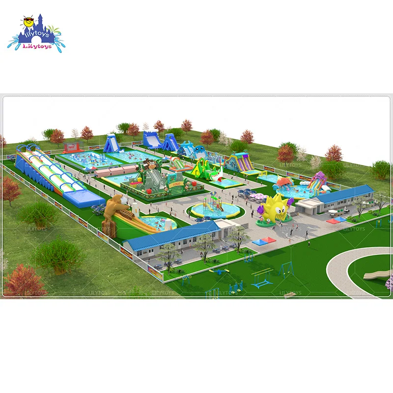 Lilytoys Outdoor Large Land Mobile Inflatable Water Park Inflatable Multi-Sports Water Park for Adults