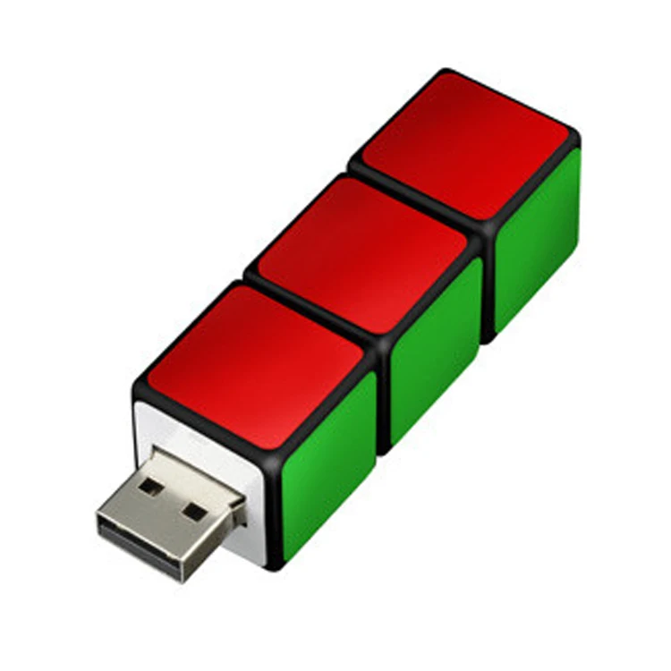 Plastic Cube USB Flash Drive Sticker Logo Pendrive Flashdisk with Key Chain Memoria USB 4GB 8GB 16GB 32GB