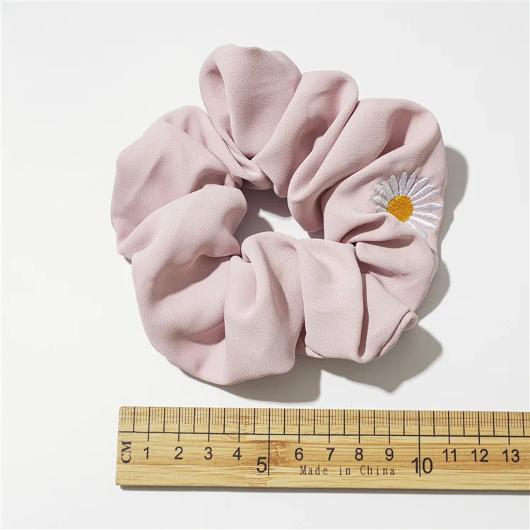 Fabric Elastic Band Scrunchies Custom Flower Printed  Hair Ties Polyester Scrunchies For Women