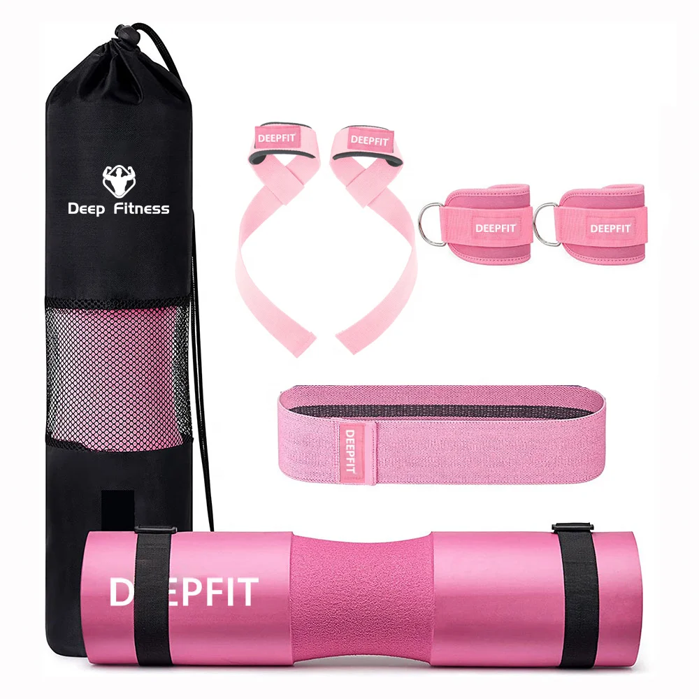 Customized Logo 7 Pack Barbell Squat Pad for Standard Set / Barbell Pad for Hip Thrusts 2 Gym Ankle Straps Hip Exercise Band