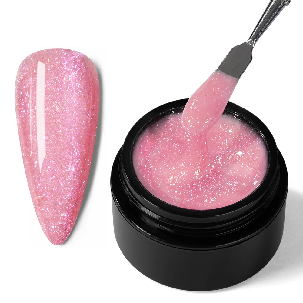Wholesale Hema Free Glitter Hard Gel Nail No Heat Super Glitter Builder Extension UV Gel