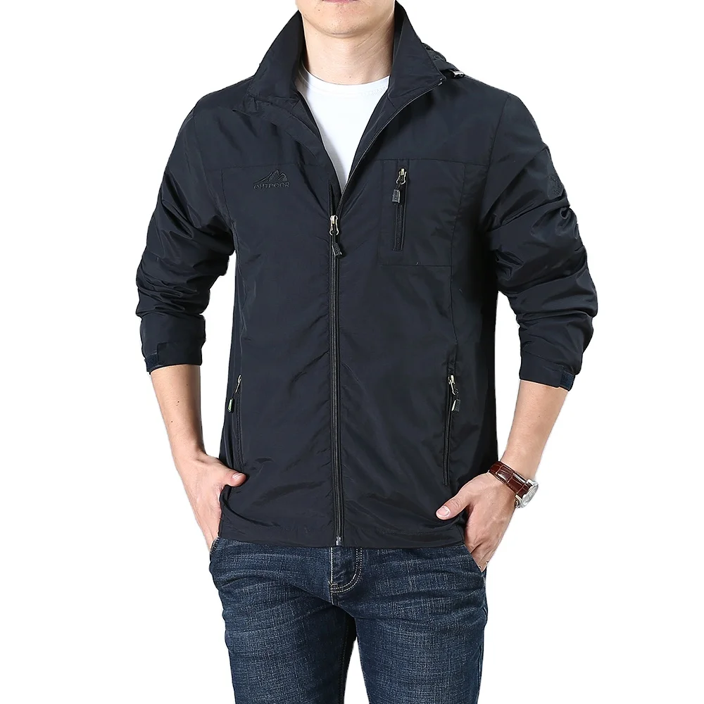 Mens Spring 100% nylon Hooded Light Windbreaker Outdoor Running Jacket