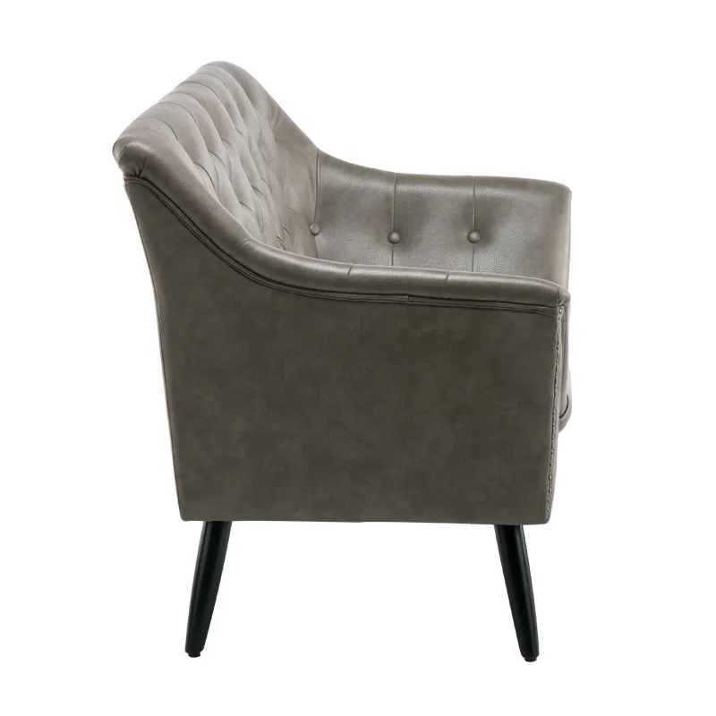 
American style pu leather grey upholstered nailhead living room sofas love seat 