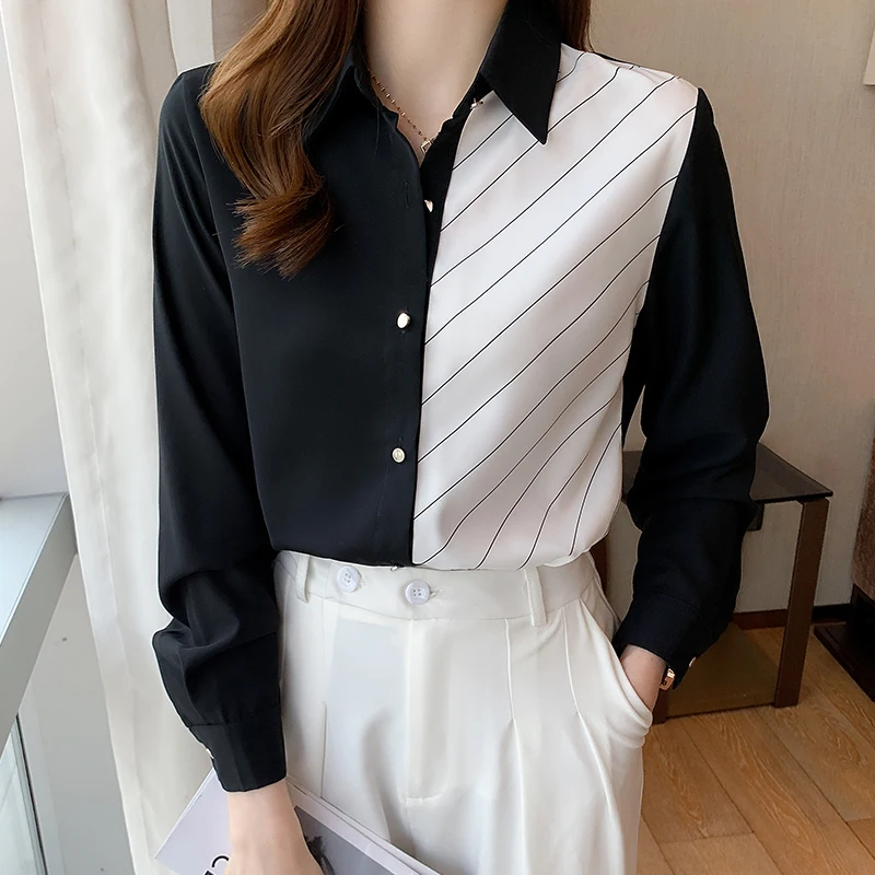 Fashion striped print ladies shirts Women's Blouses 2021 Spring Autumn Long Sleeve Shirts Tops Blusas Mujer