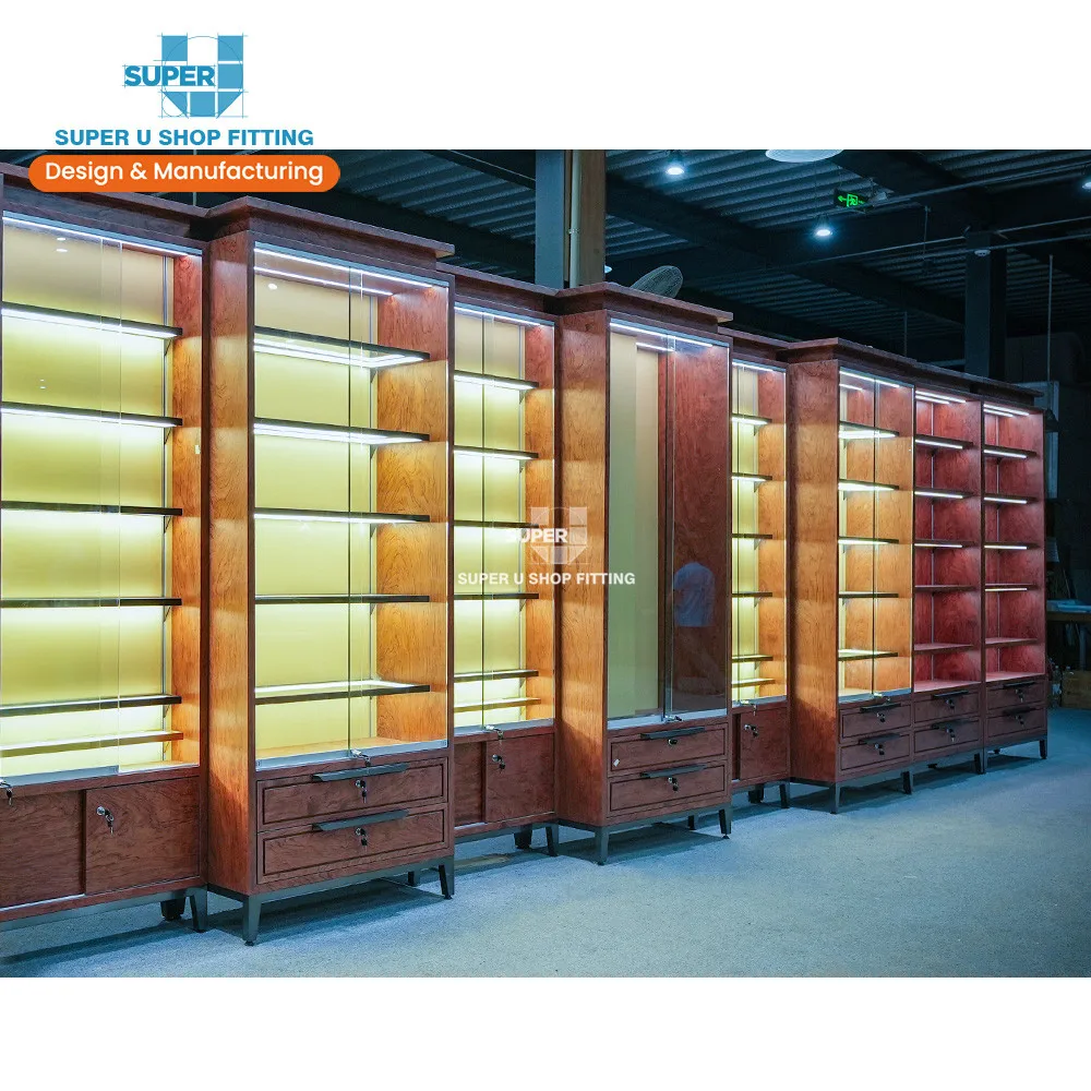 Luxury Cigar Shop Supplies Design Showroom Display Furniture Tobacco Store Fixtures Cabinet Smoke Shop Glass Display Showcase