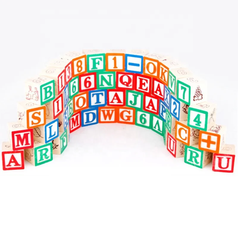 OEM образовательные блоки 50 шт. сосновые деревянные кубики алфавиты набор блоков для обучения детей ABC блоки