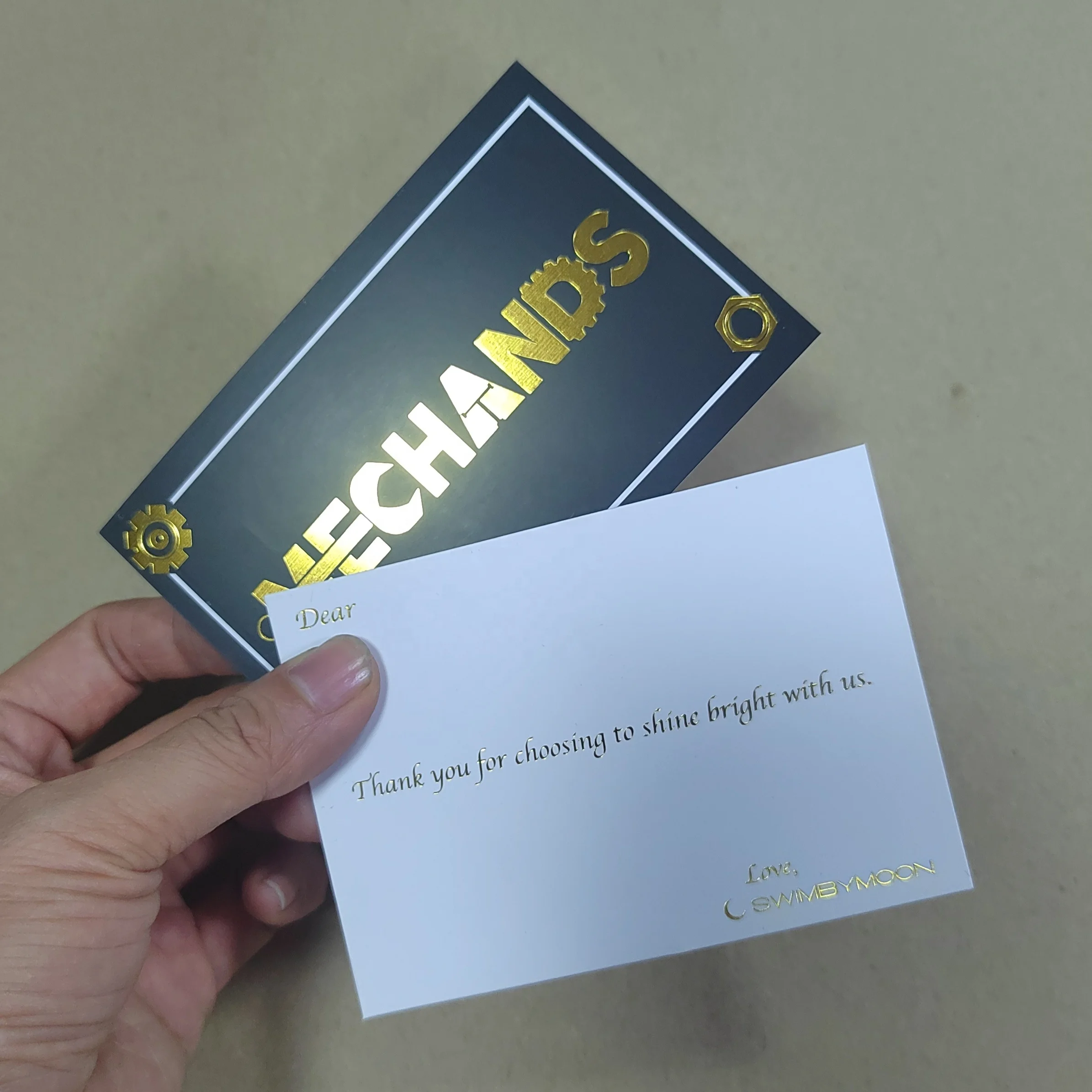 Оптовая продажа 100 шт. роскошные открытки из золотой фольги с надписью thank you и конвертами индивидуальный логотип спасибо