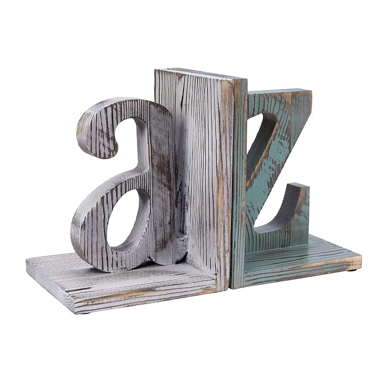 Hot sale book stands for home office desk alphabet wood decorative bookends