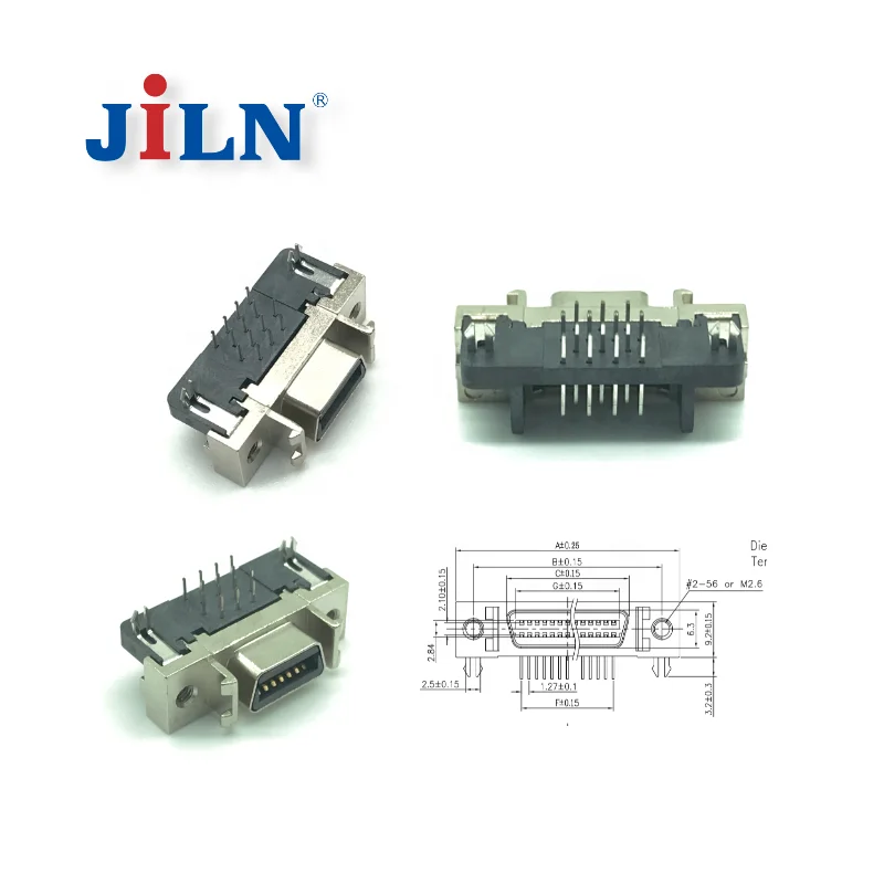 JiLN Factory Supplier SCSI MDR Connector female right angle customized connector on PCB Servo