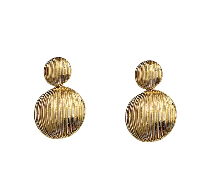 Punk Trend 18k Gold Plated Threaded Geometric Retro Heart Round Disco Ball Club Metal Jewelry Simple Alloy Drop Earrings Jewelry