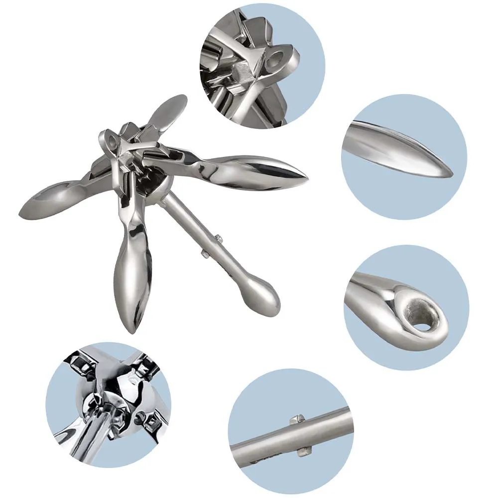 Portable Stainless Steel Folding Boat Anchor Kayak & Ship Anchor with Galvanized Marine Parts for Use Water Sports Accessories