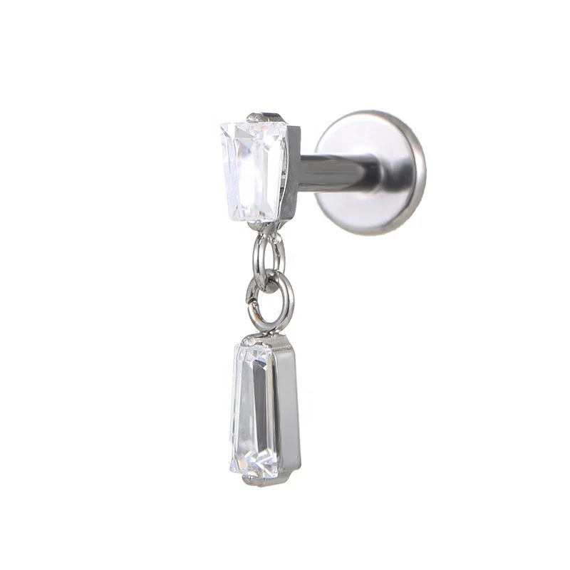 Fuxuan ASTM F136 Titanium Two Rectangle Zircons Top Tragus Helix Ear Piercing Jewelry