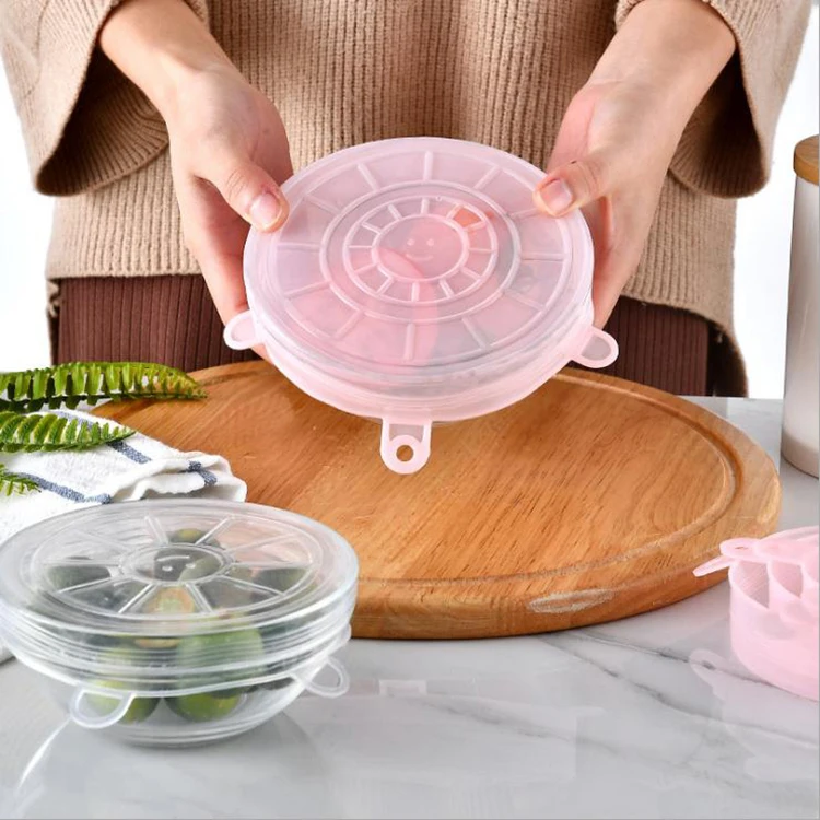 Multifunction Food Grade 6 Pack Silicone Fresh Keeping Stretch Lids Reusable Food Sealed Wrap Cover Bowl Suction Lids