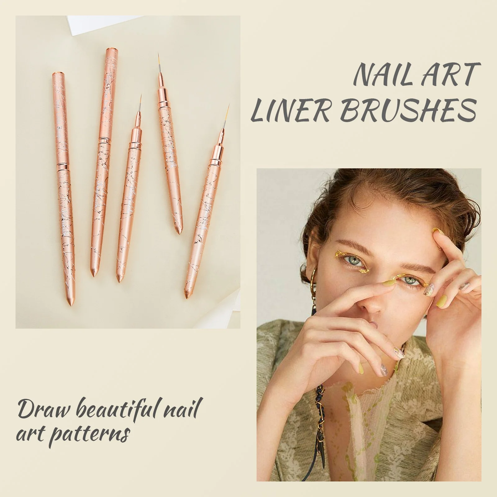 Factory Supplies Private Label OEM Service Nail Tools Embossment Gold Nail Art Liner Paint Pen Phototherapy Gel Brush Pen