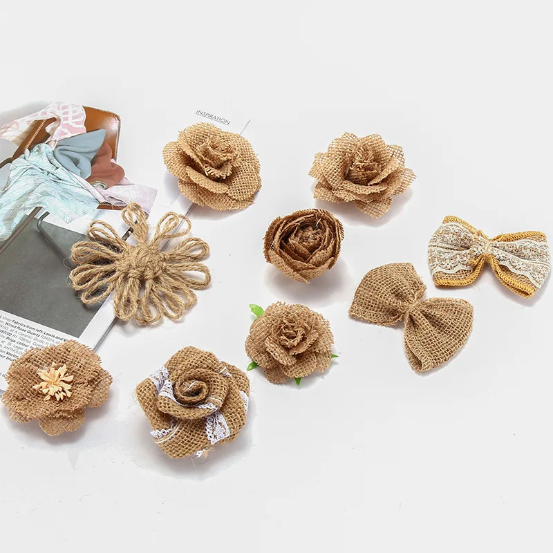 hemp rope flowers handmade DIY production layout linen flower decorative material accessories Christmas jute bow