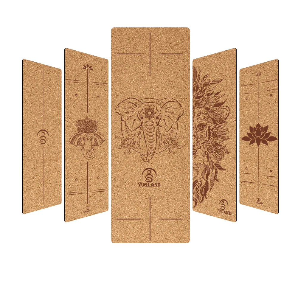 Yugland biodegradable eco friendly cork yoga matt natural rubber chakra