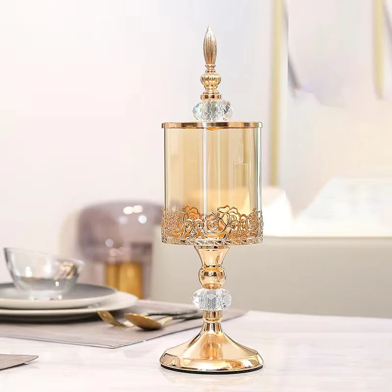 French Luxury Crystal Candy Container Living Room Food Storage Clear Glass Jar with Lid Flower Edge