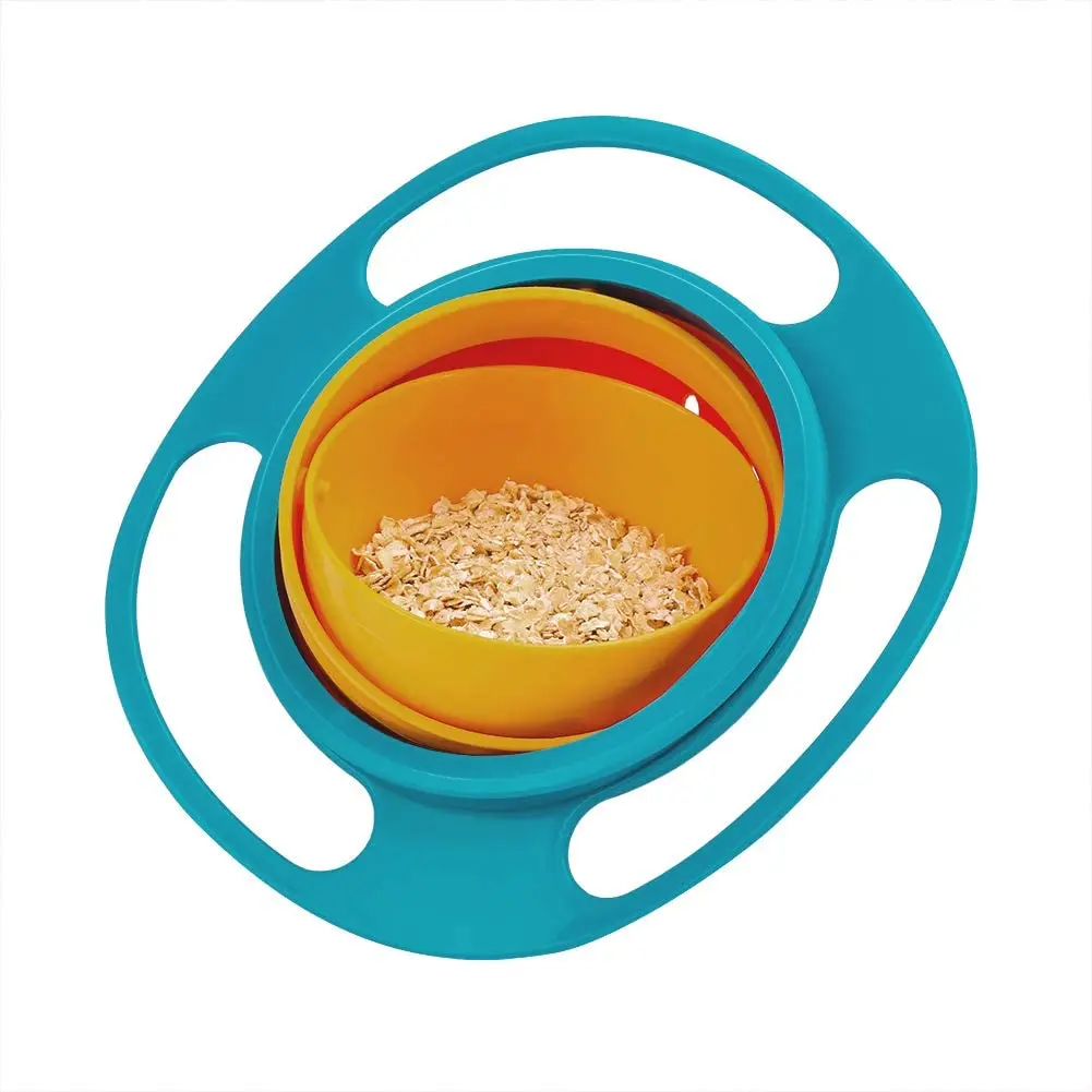 360 Degree Rotation Spill Resistant Rotary Balance Gyro Shape Kids Bowl With Lid For Toddler