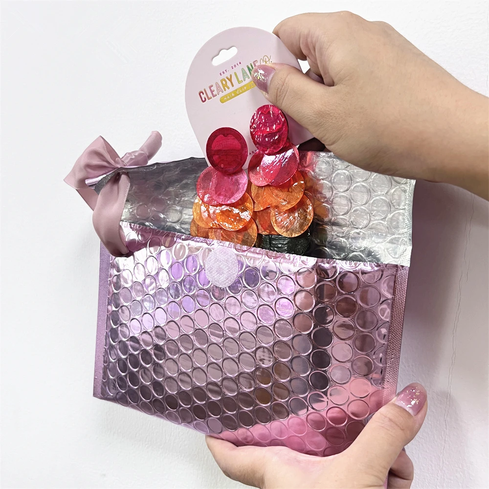Custom Made Jewelry Packaging Bag Small Gift Jewelry Pouch Rose Gold Pink Envelope Poly Bubble Mailer Bags Metallic Shipping Bag