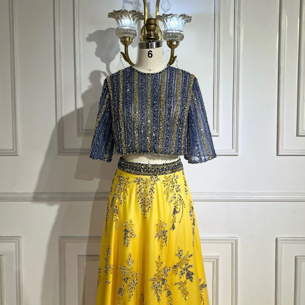 Yellow 2 Pieces A-Line Beaded Evening Dresses Serene Hill LA72470 Elegant Party Gowns for Women Wedding Event