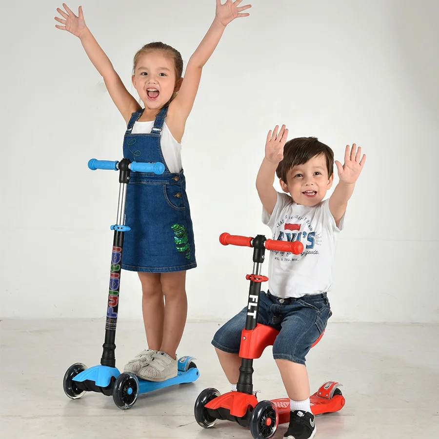 Cool 2 in 1 3 Wheels Kids Scooter with LED Light up Wheels for Kids Age 2-12 Outdoor Activities