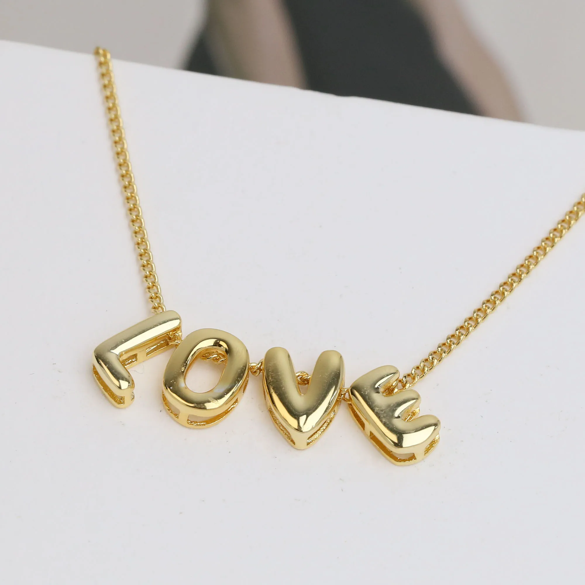 Hot sale DIY Brass gold plated polish 3d bubble initial letter name necklace