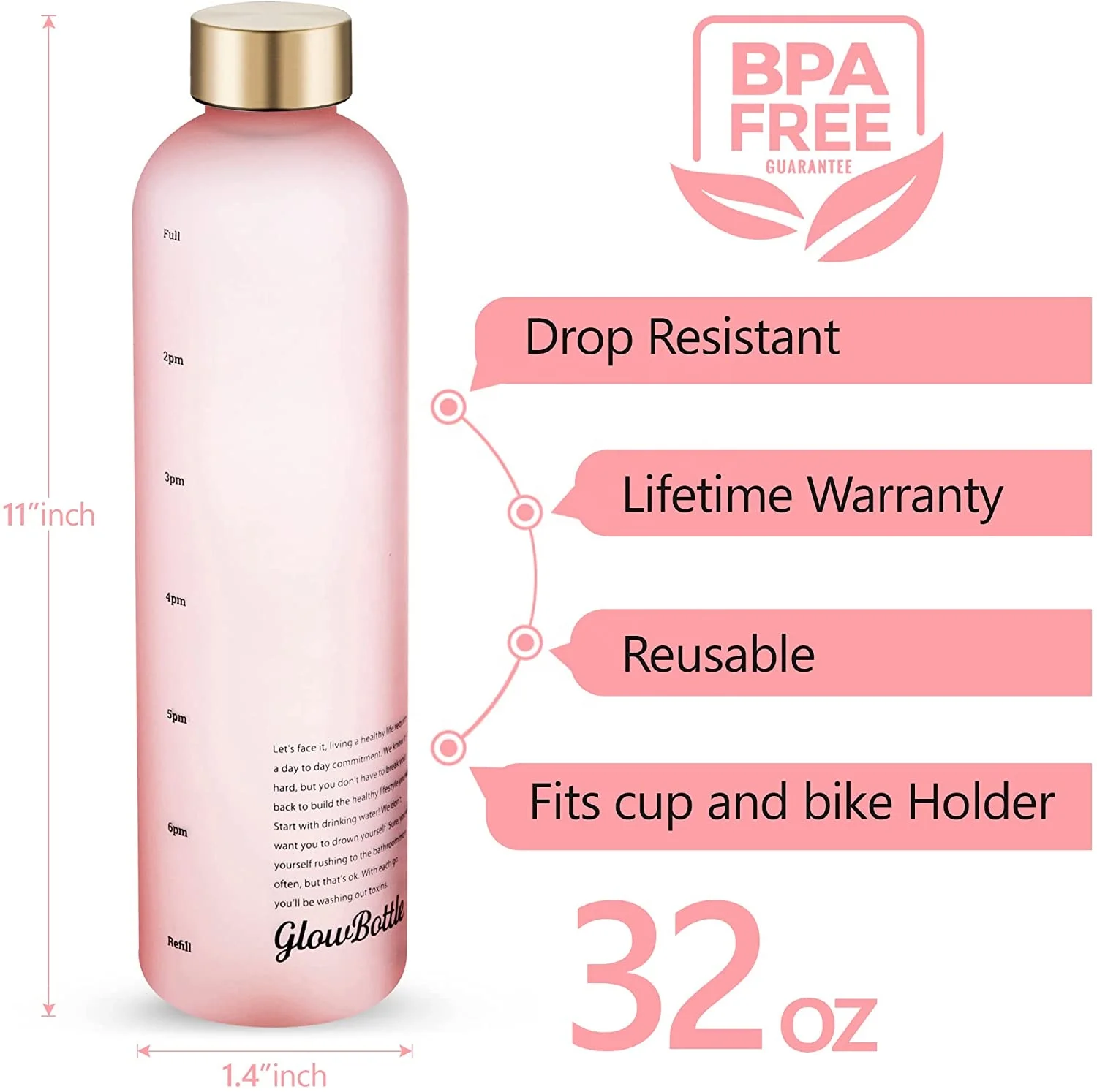 Gold clear frosted lead bpa free tritan plastic sports drink motivational water bottle 32oz 1000ml