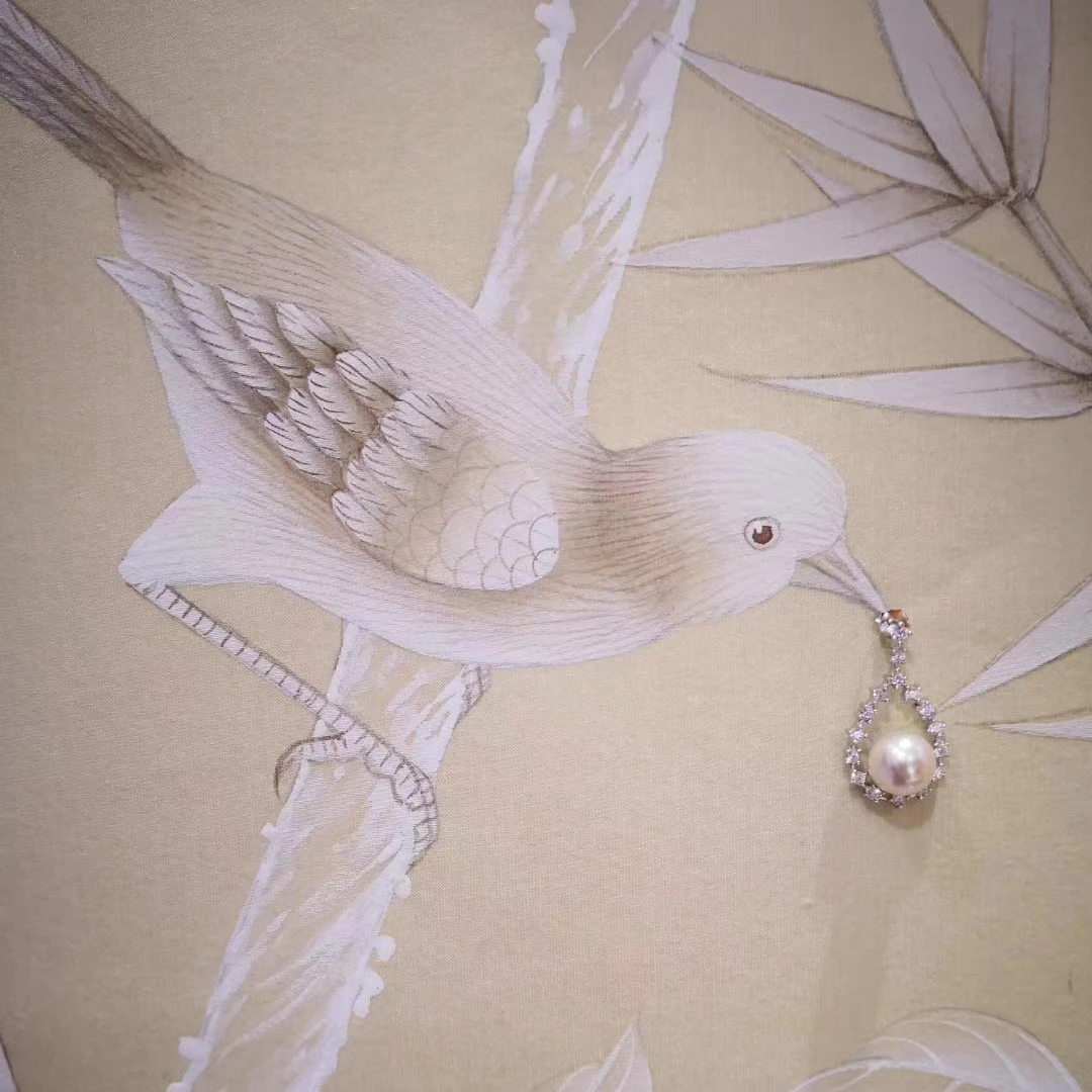 Zhenling luxury handpainted silk bird bee wallpaper for interior house wall decoration
