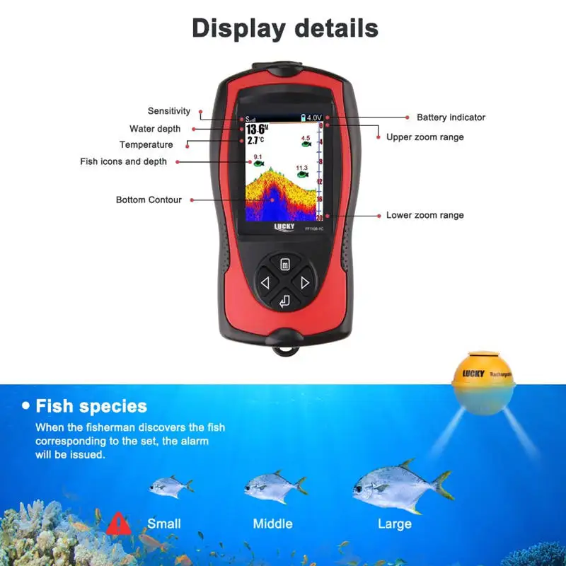 FF1108-1CWLA Rechargeable Wireless Sonar for Fishing 45M Water Depth Echo Sounder Fishing Finder Portable Fish Finder