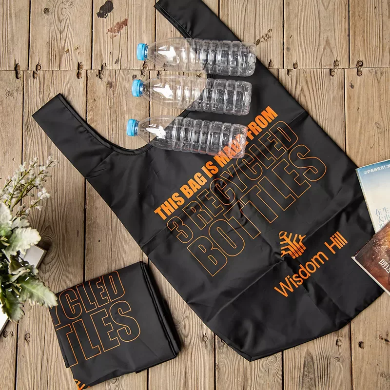 Custom Eco Friendly RPET Foldable Polyester Tote Shopping Bag  Reusable Grocery Bag