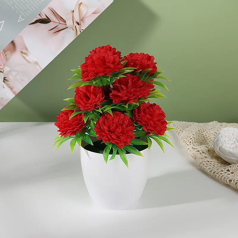 1Pc Artificial Chrysanthemum Bonsai Potted Plant Landscape Home Floral Decor Garden Mini ornaments Fake Plants Potted for Home