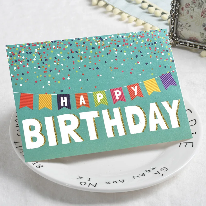 Large 5x7 Inch Card With Envelope And Inside Page 18 Designs Glitter Happy Birthday Greeting Cards In Bulk