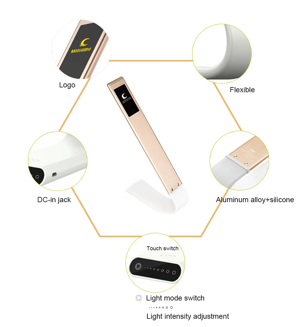 Rechargeable Led Table Lamp Flexible Curvy Metalwork Foldable Touch Dimmable Table Light Swan Neck Night Lamps