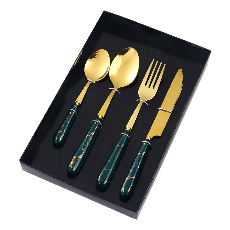 4-Piece Cutlery Set Mirror Polished Stainless Steel Cutlery With Ceramic Handles Cutlery Set