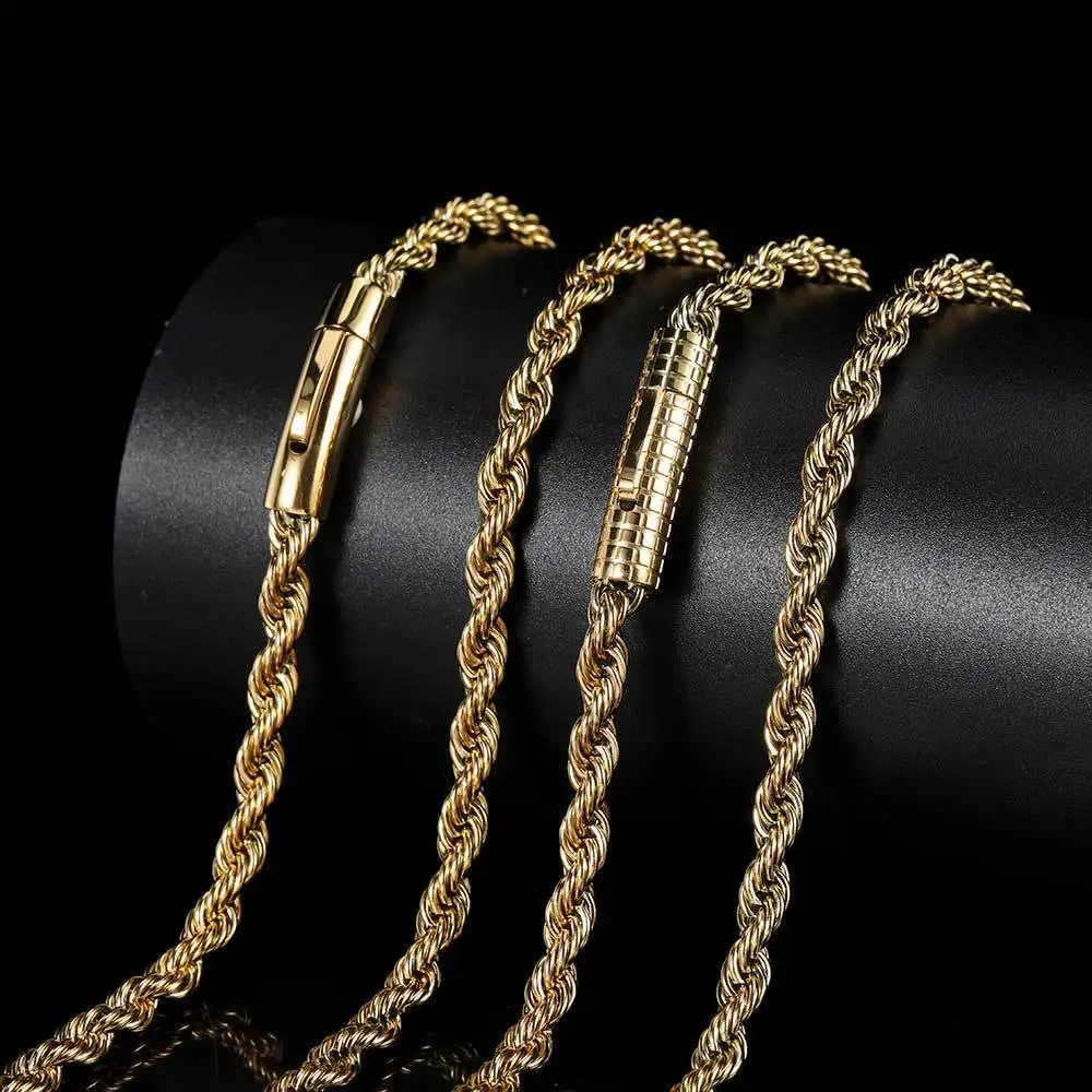 Мужская цепочка из нержавеющей стали в стиле хип-хоп позолоченная 18k PVD новый крючок на заказ веревочная 3
