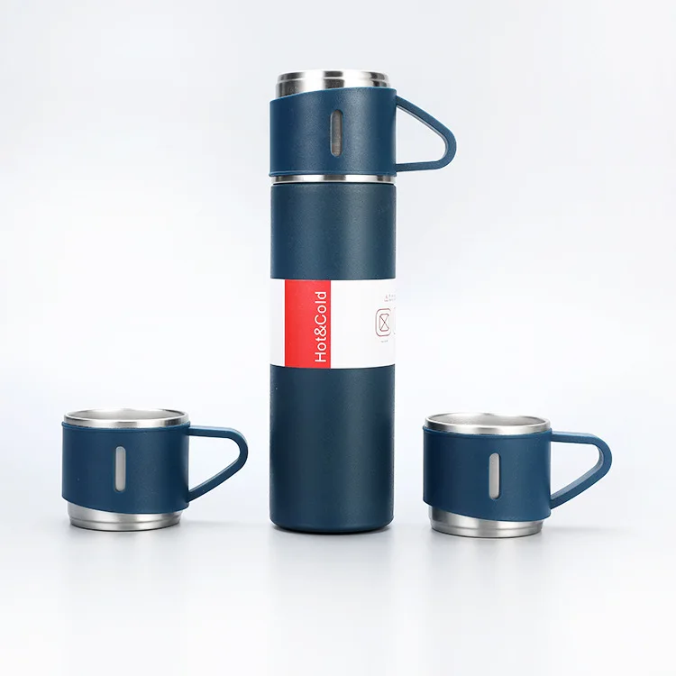 Amazon hot sale Custom Gift Logo 304 Stainless Steel Vacuum Thermos Set One Cup Two Lid Gift Box