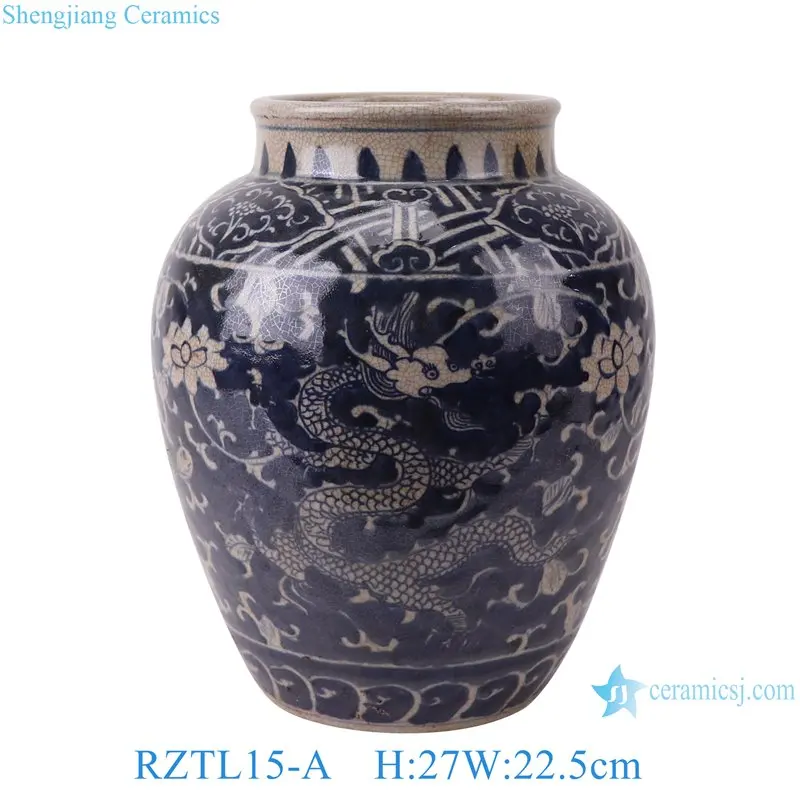 RZTL15-A Antique blue dragon lotus pattern porcelain pots vase hand-painted ceramic vase