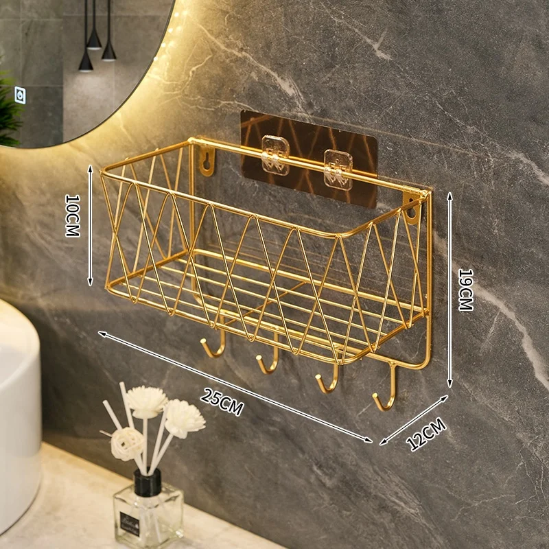 Waterproof Square No Drilling Wall Mounted Metal Bathroom Storage Adhesive Shelf Organizer Multi Functional Storage Rack