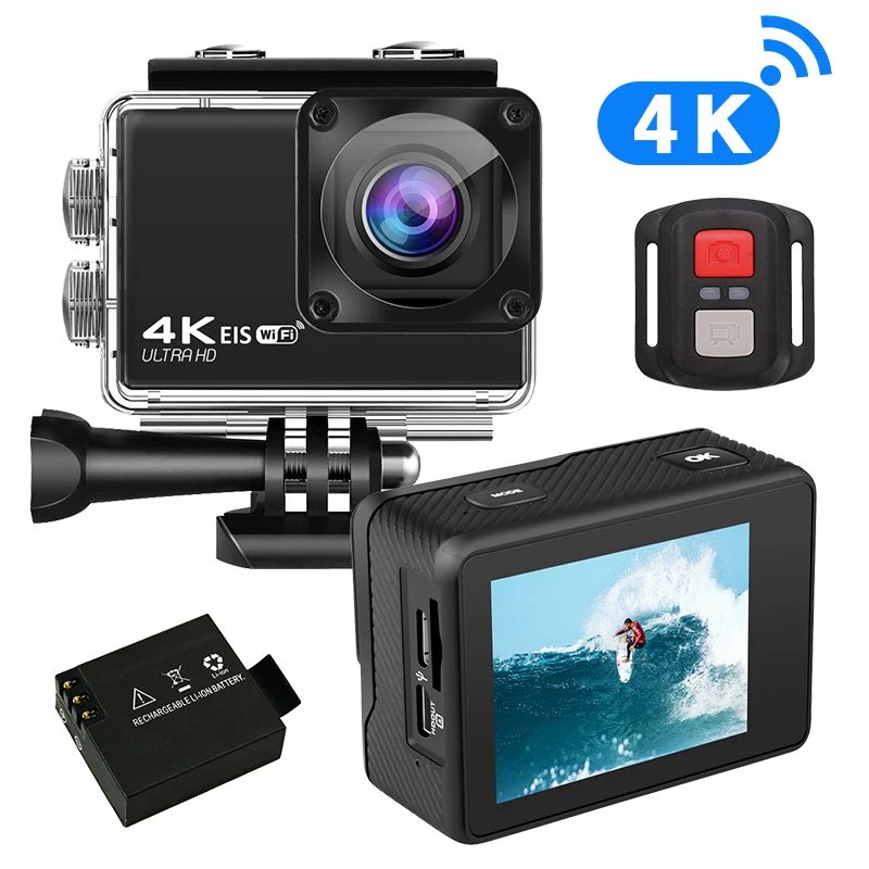 2020 Professional youtube real 4K 60FPS wifi EIS sports video action camera with Remote Control and Helmet Accessories Kit