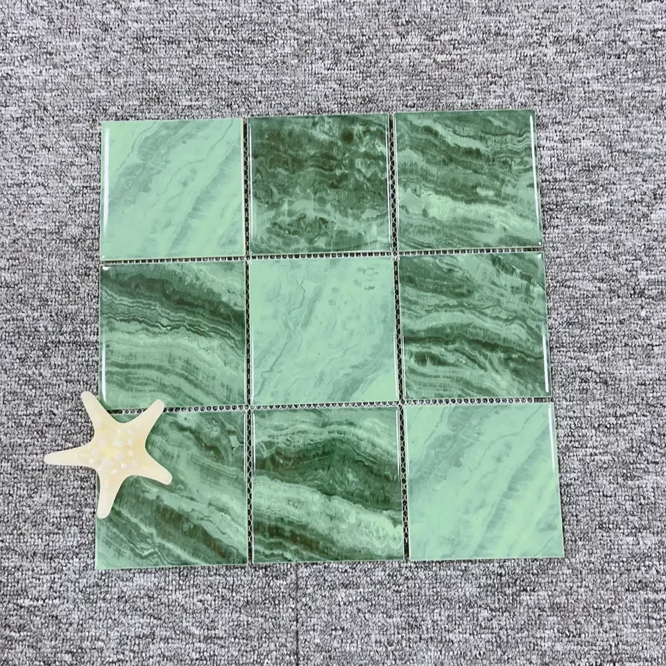 Hotel Projects Custom Square Green Crystal Glass Ceramic Swimming Mosaic Pool Tiles