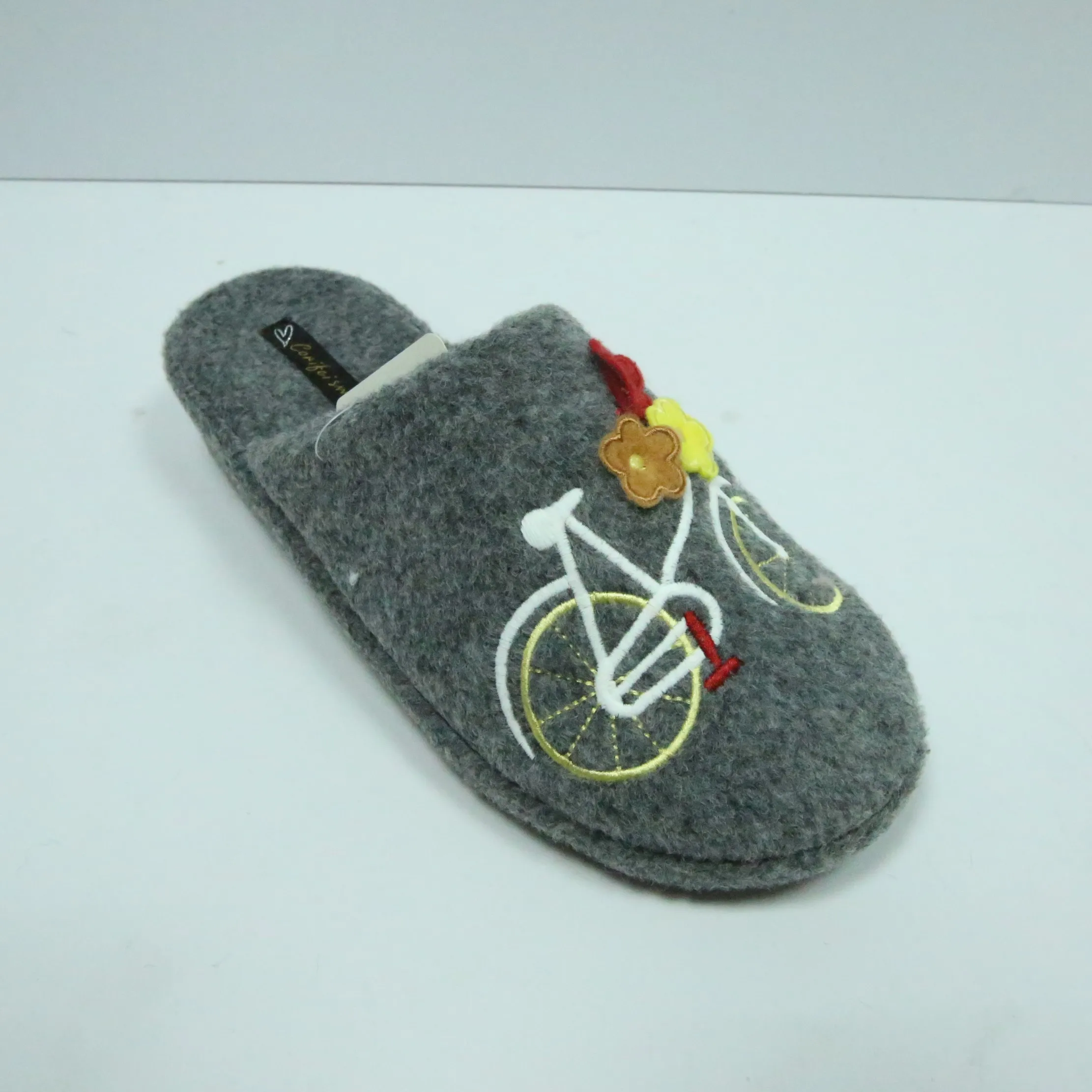 CORIFEI Recreational Bicycle embroidery Height Increasing felt slippers for women