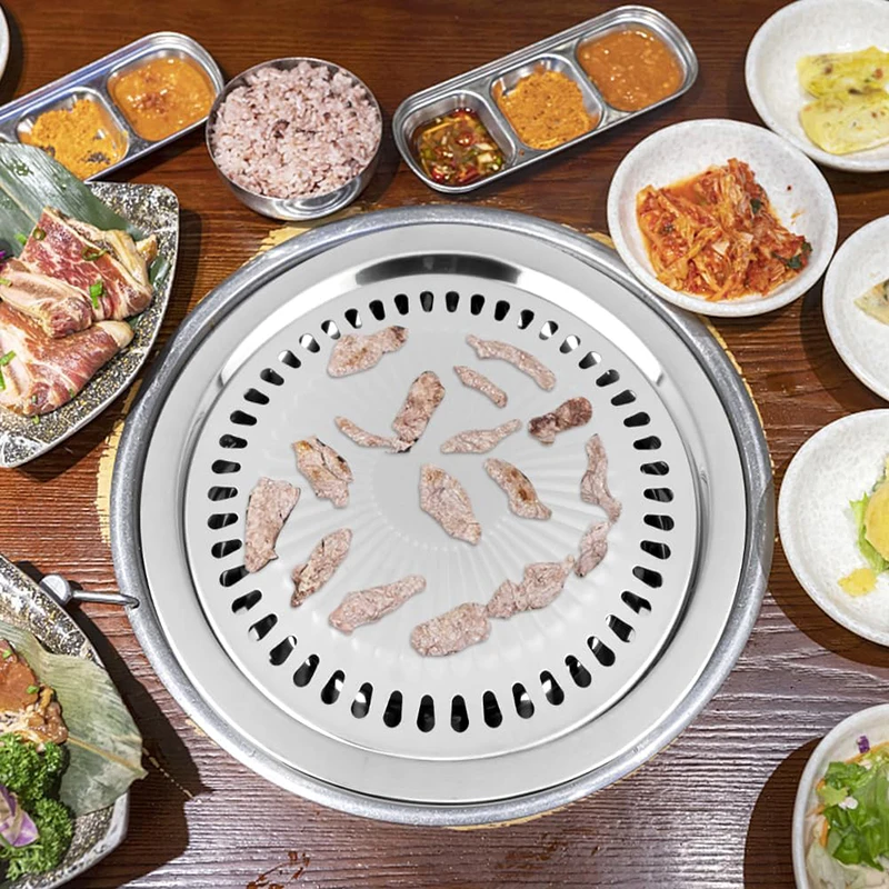 DAPHYLA BBQ Non-stick Round Barbecue Grill Pan, Smokeless Barbecue Plate for Indoor Outdoor Grilling Pan, Stovetop Grill Pan,