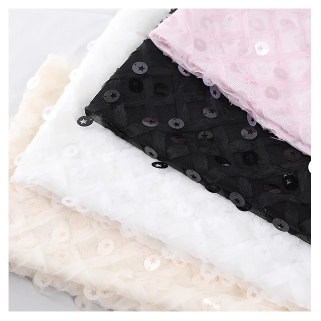 mesh chiffon lace 2cm sequin plain embroidery baby kids girl women children wedding dress evening cloth garments fabric