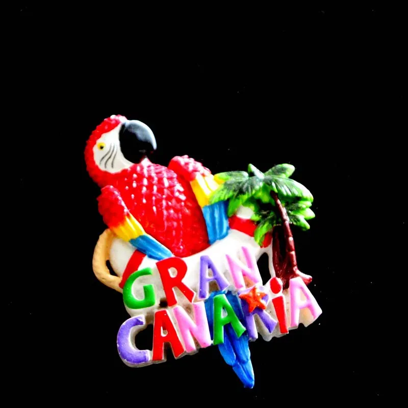 Wholesale custom design Gran Canaria tourist souvenir handmade resin parrot refrigerator magnet
