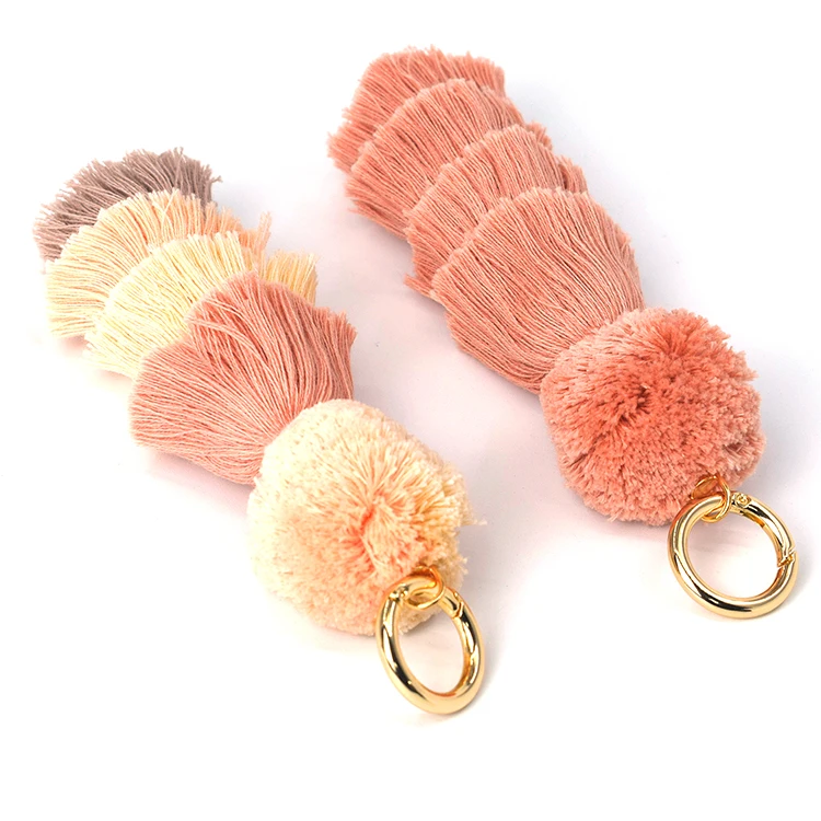 Four-tier tassel pompom key chain charm for handbag & Colorful daisy pompom keychain