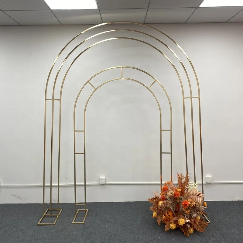 2022 new shining gold  iron circle arch backdrop wedding stand round outdoor wedding arch