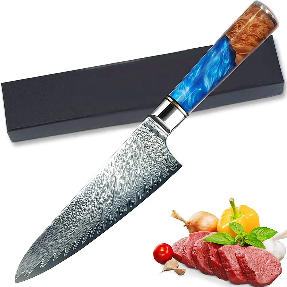 High Quality Japanese Vg10 Damascus Chef Knife Customizable Resin Handle Chefs Knife damascus kitchen knife