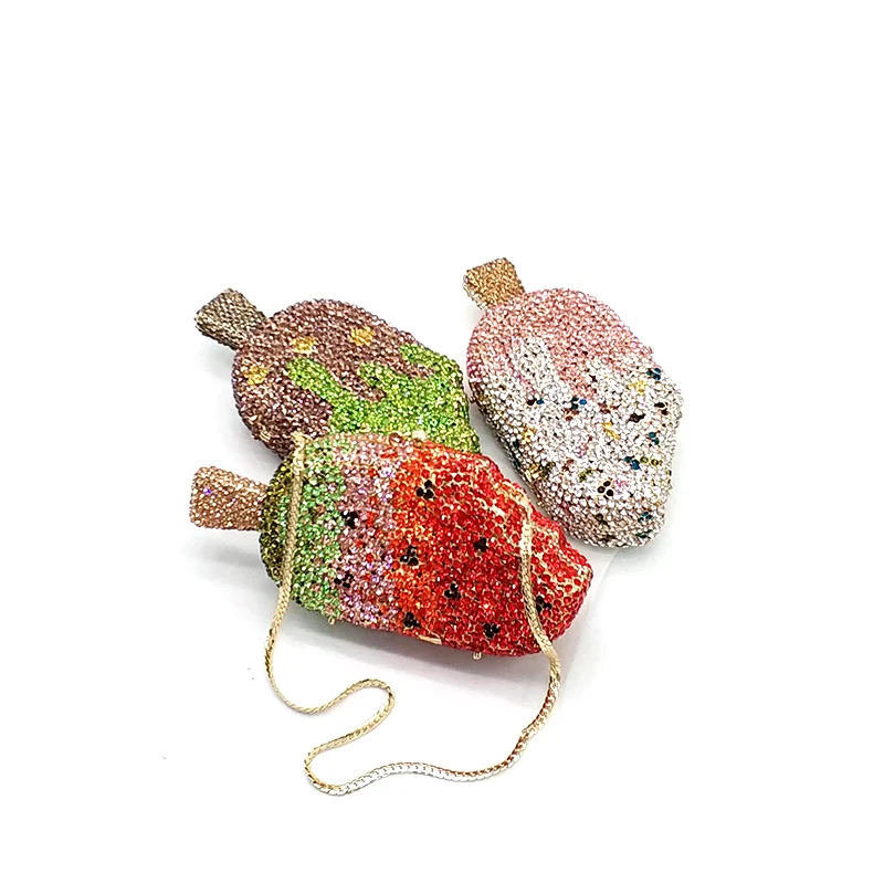 Factory wholesale classical hollow out funny ice cream crystal bag women evening party purses bridal wedding clutches