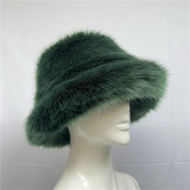 Hign Quality Fuzzy fur Winter Warm Flat Top Camouflage Print Faux Rabbit Fur Fuzzy Bucket Hat For Women